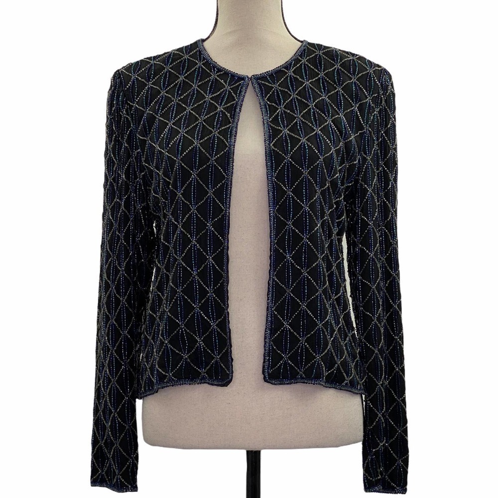 PAPELL Boutique Evening Beaded Cardigan Sweater M